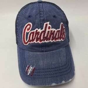 Women St Louis Cardinals Hat‎ Adjustable Trucker Mesh Blue Distressed Bedazzled